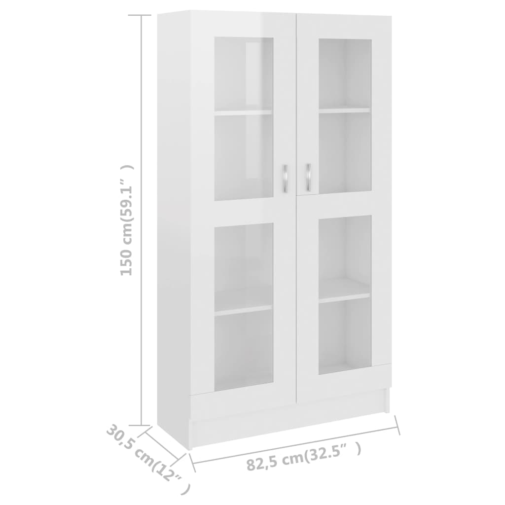 Dulap vitrină, alb extralucios 82,5x30,5x150 cm lemn prelucrat