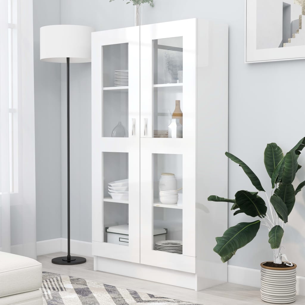 Dulap vitrină, alb extralucios 82,5x30,5x150 cm lemn prelucrat