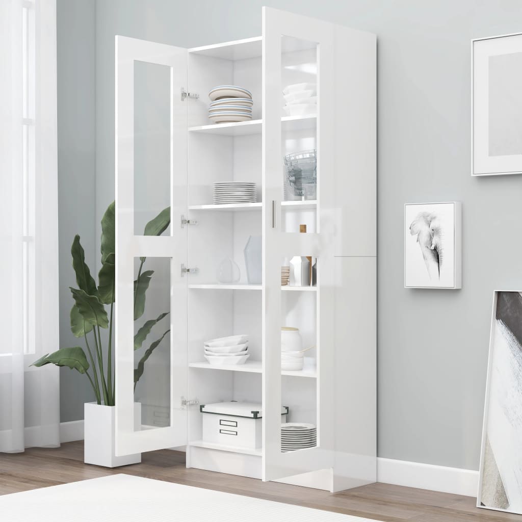Dulap vitrină alb extralucios 82,5x30,5x185,5 cm lemn prelucrat