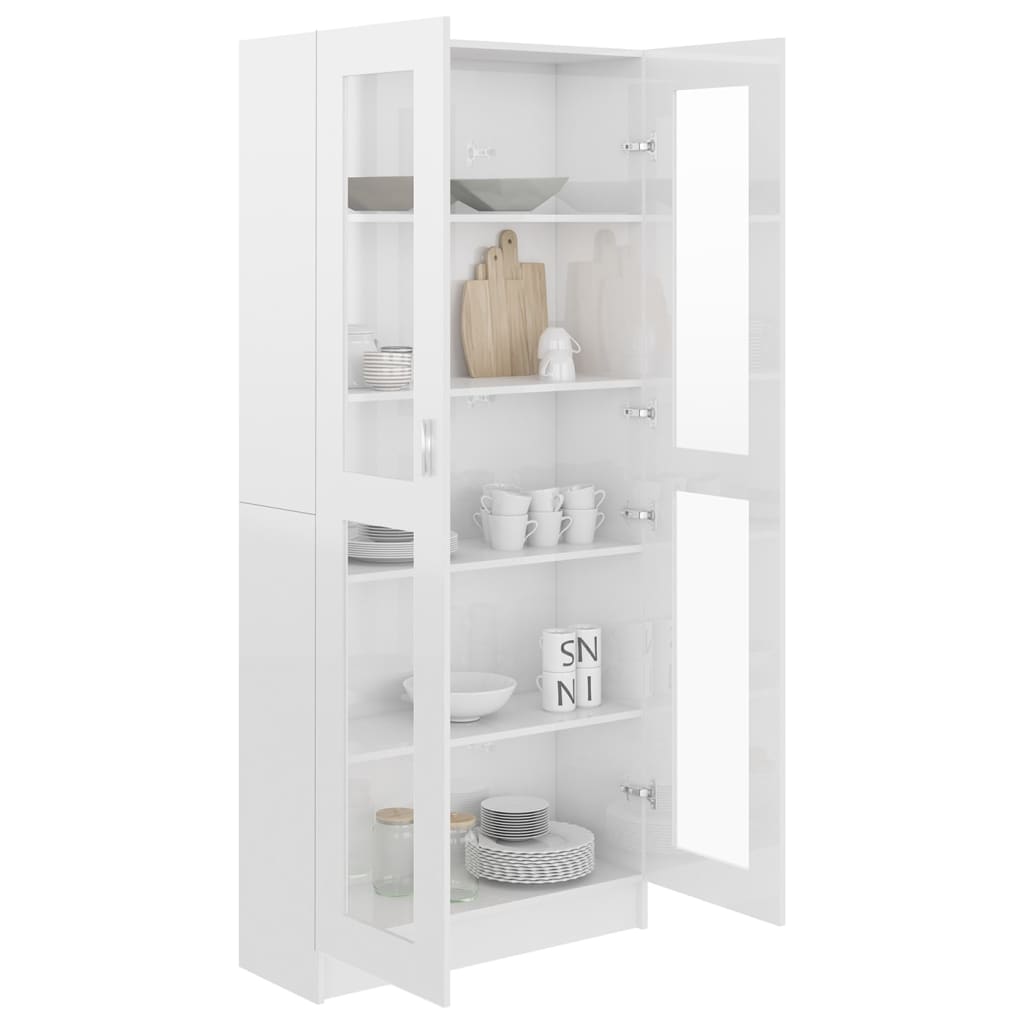 Dulap vitrină alb extralucios 82,5x30,5x185,5 cm lemn prelucrat