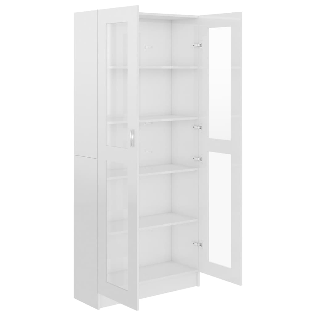 Dulap vitrină alb extralucios 82,5x30,5x185,5 cm lemn prelucrat