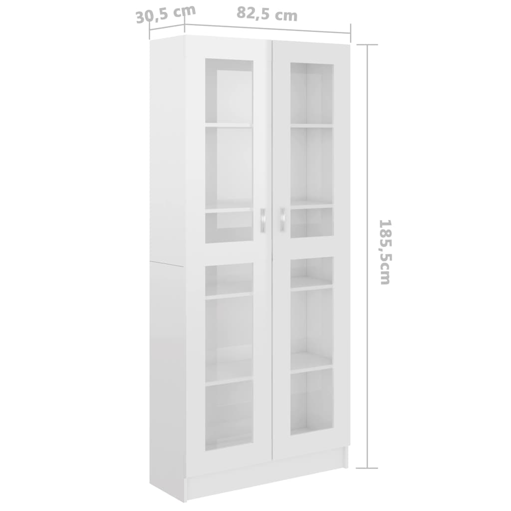 Dulap vitrină alb extralucios 82,5x30,5x185,5 cm lemn prelucrat
