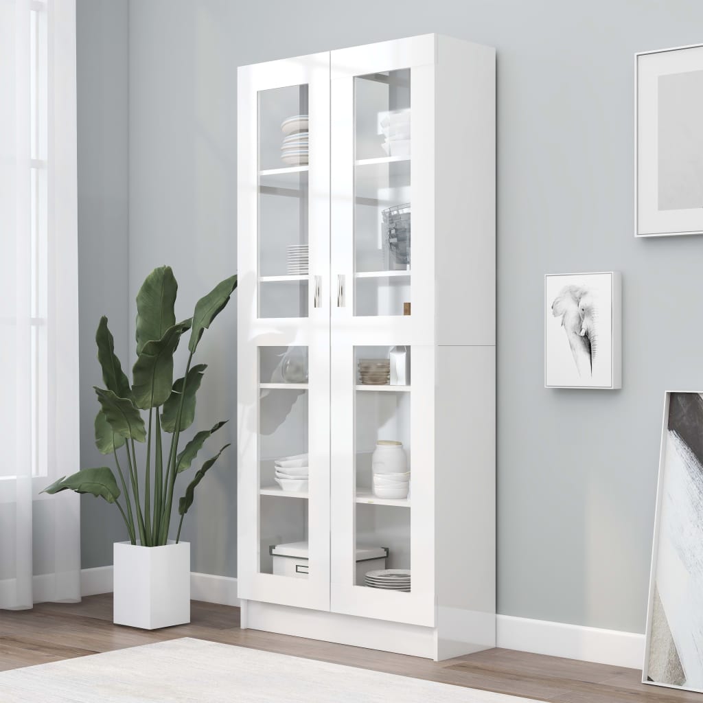 Dulap vitrină alb extralucios 82,5x30,5x185,5 cm lemn prelucrat