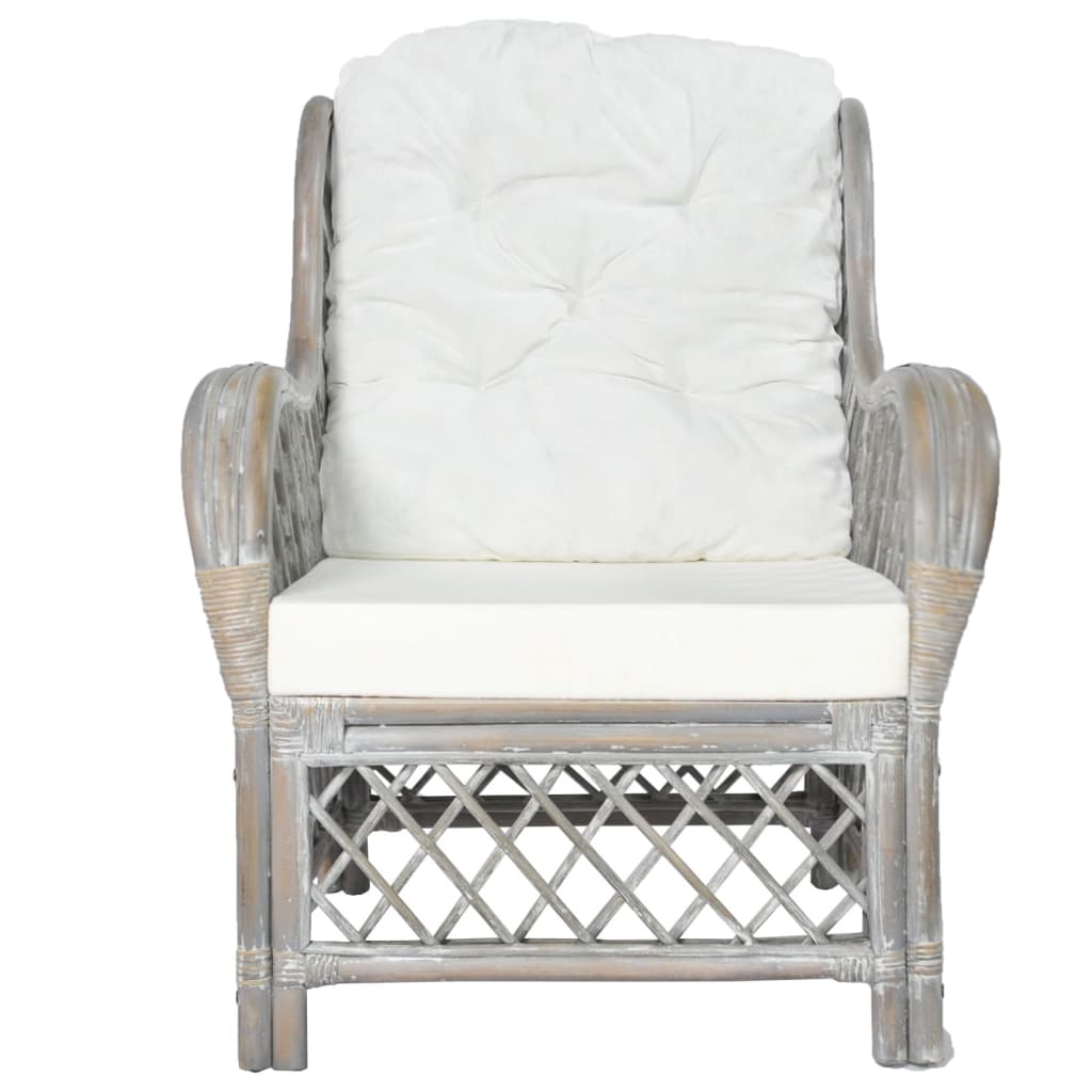 Sofa with cushion, gray, natural rattan and linen