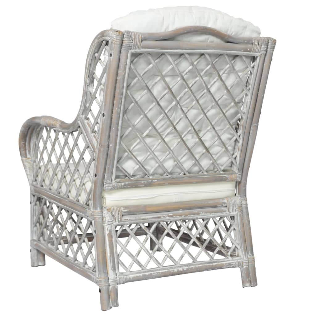 Sofa with cushion, gray, natural rattan and linen