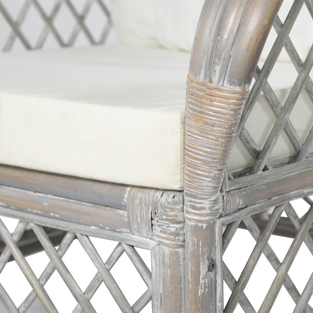 Sofa with cushion, gray, natural rattan and linen
