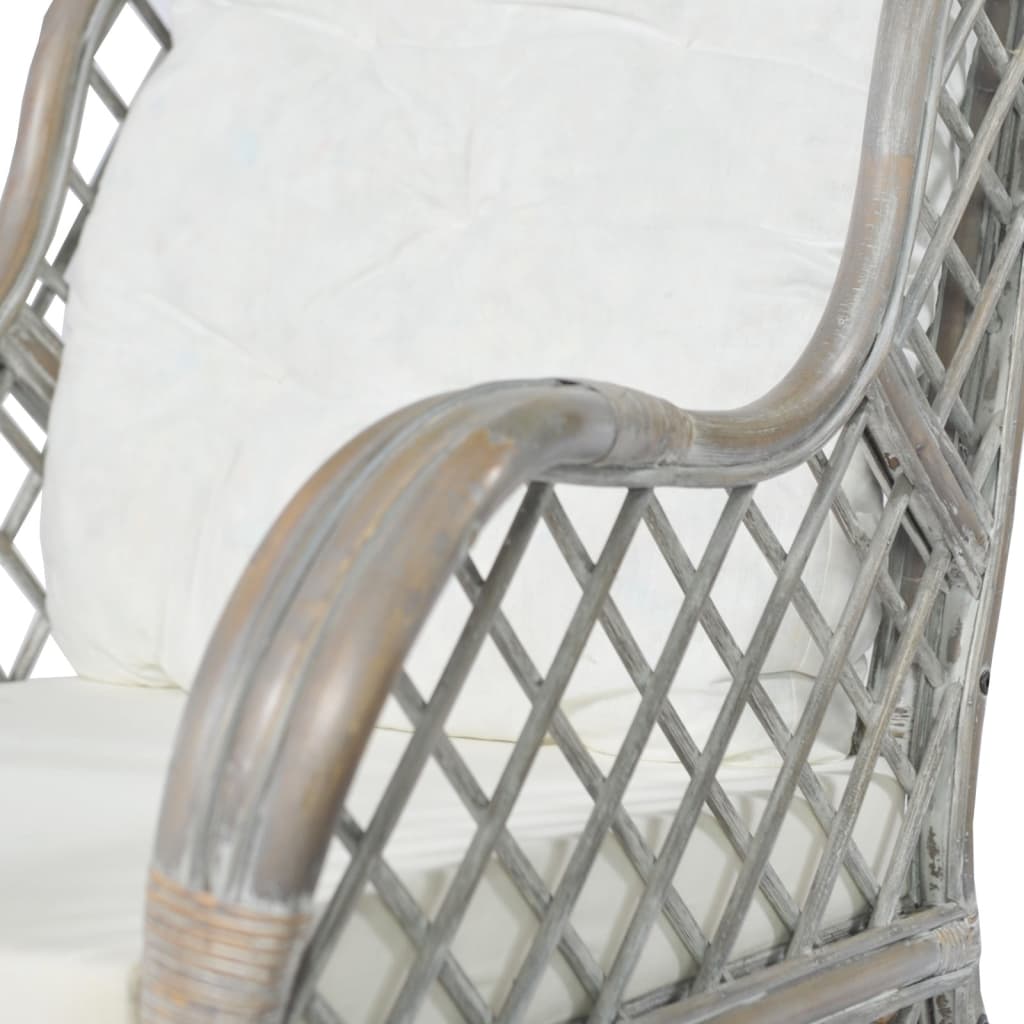 Sofa with cushion, gray, natural rattan and linen