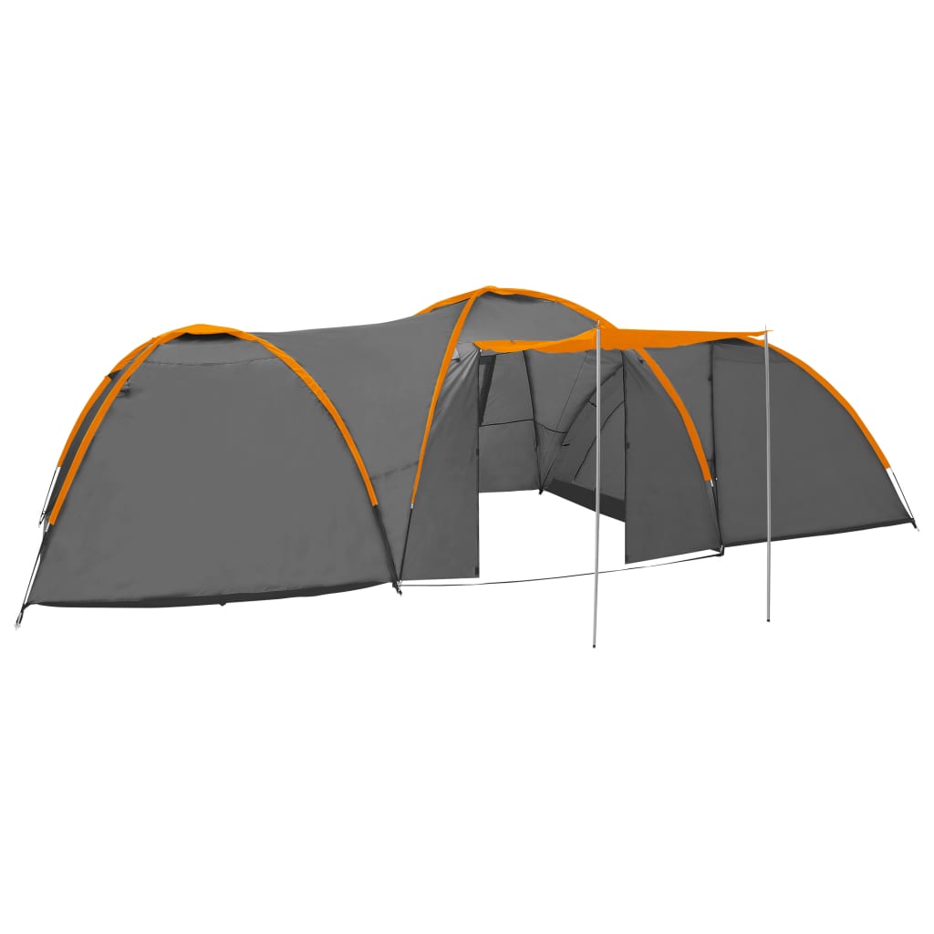 Igloo camping tent, 8 pers., grey/orange, 650x240x190 cm