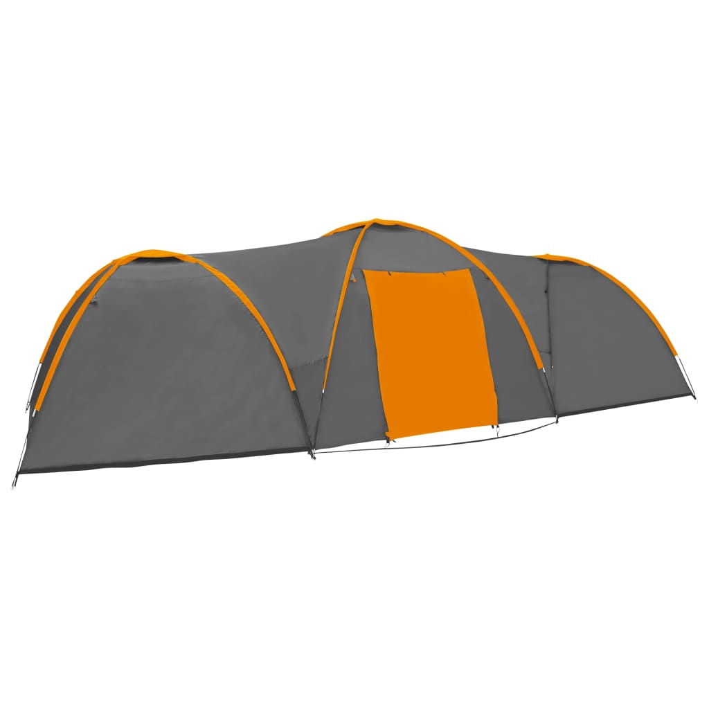 Igloo camping tent, 8 pers., grey/orange, 650x240x190 cm