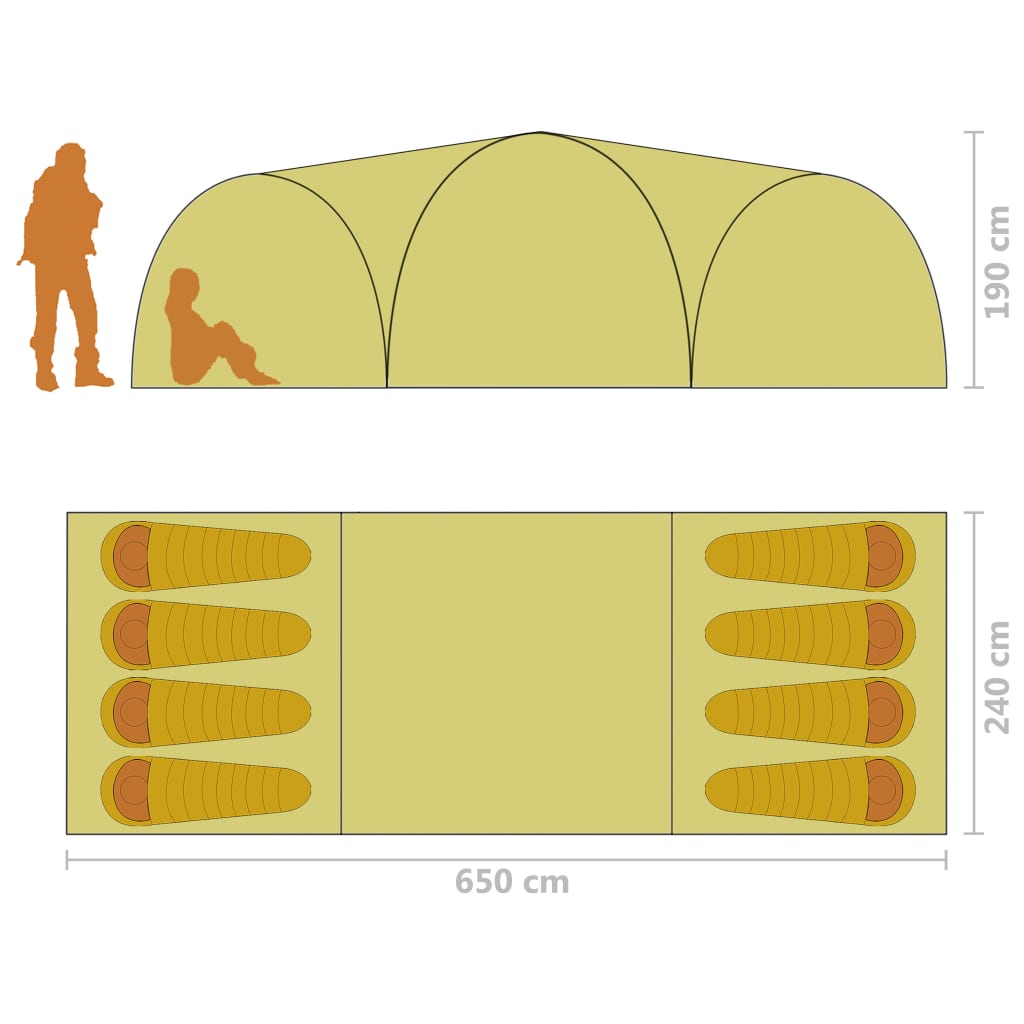 Igloo camping tent, 8 pers., grey/orange, 650x240x190 cm