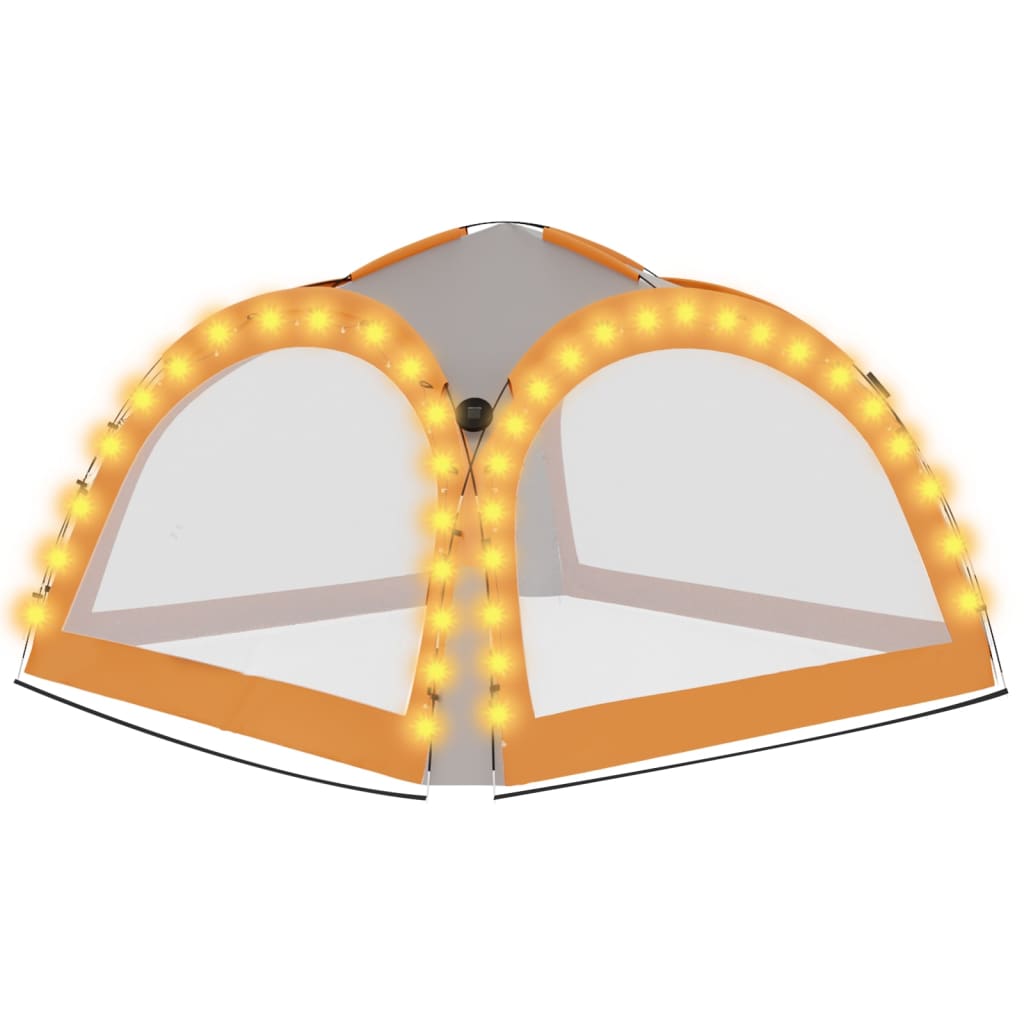 Cort petrecere cu LED, 4 pereți, gri&portocaliu, 3,6x3,6x2,3 m