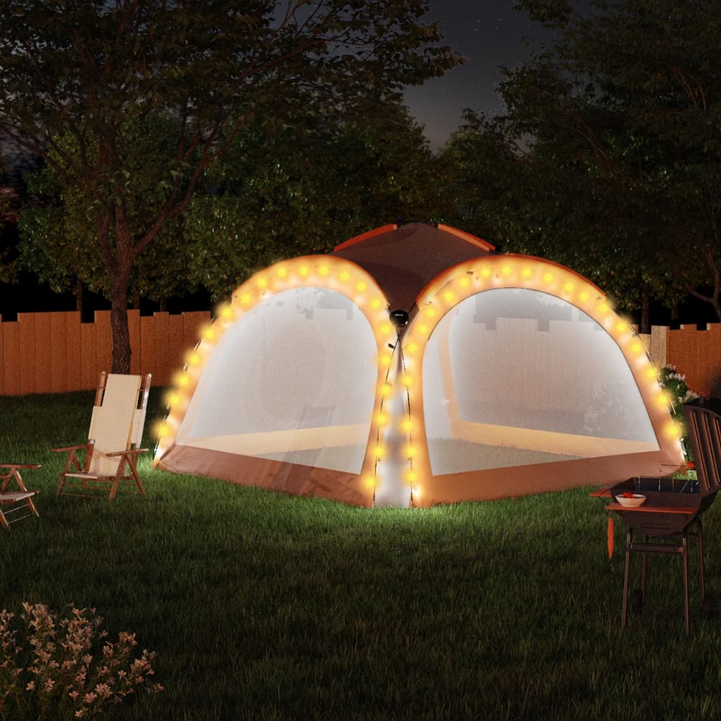 Cort petrecere cu LED, 4 pereți, gri&portocaliu, 3,6x3,6x2,3 m