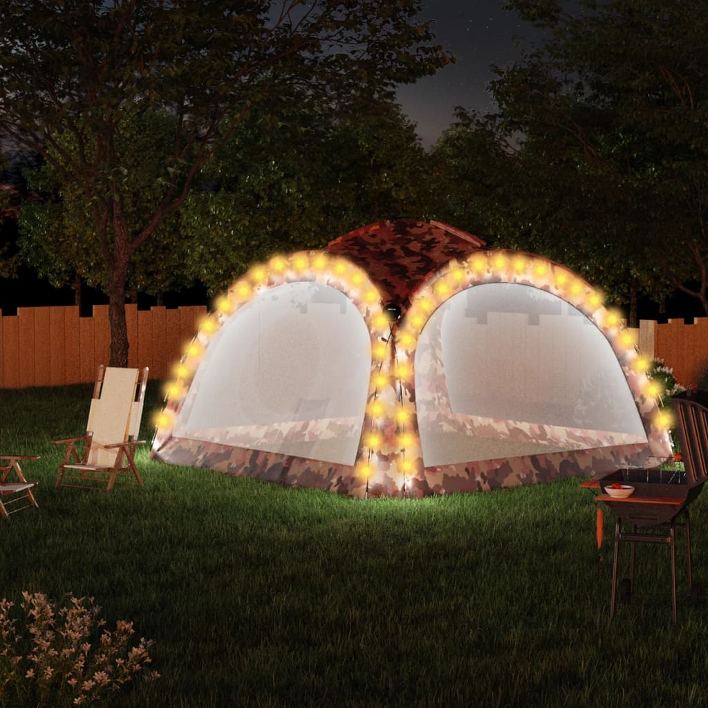 Cort de petrecere cu LED și 4 pereți, camuflaj, 3,6x3,6x2,3 m