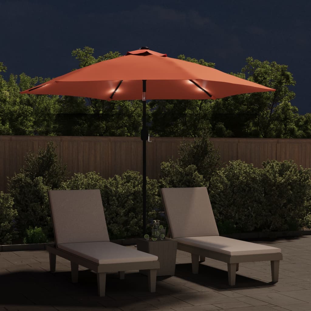 Umbrelă de soare cu LED-uri și stâlp oțel, cărămiziu, 300 cm