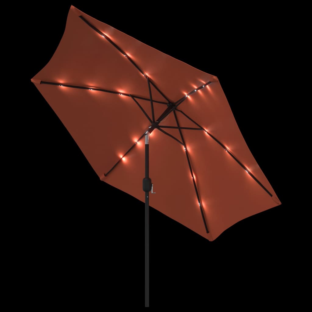 Umbrelă de soare cu LED-uri și stâlp oțel, cărămiziu, 300 cm