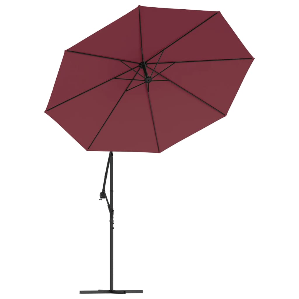 Umbrelă în consolă cu LED și stâlp din oțel, roșu vin