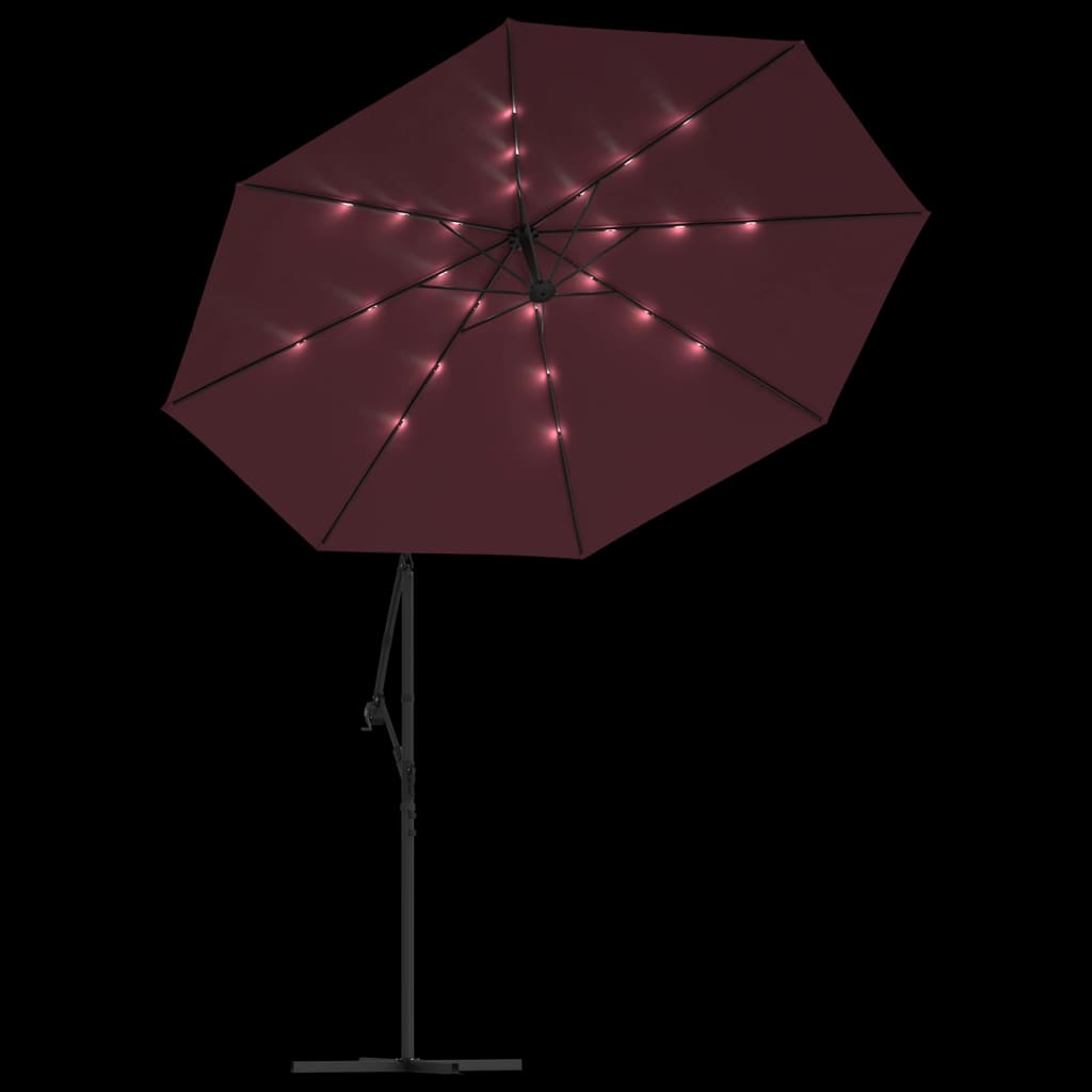Umbrelă în consolă cu LED și stâlp din oțel, roșu vin