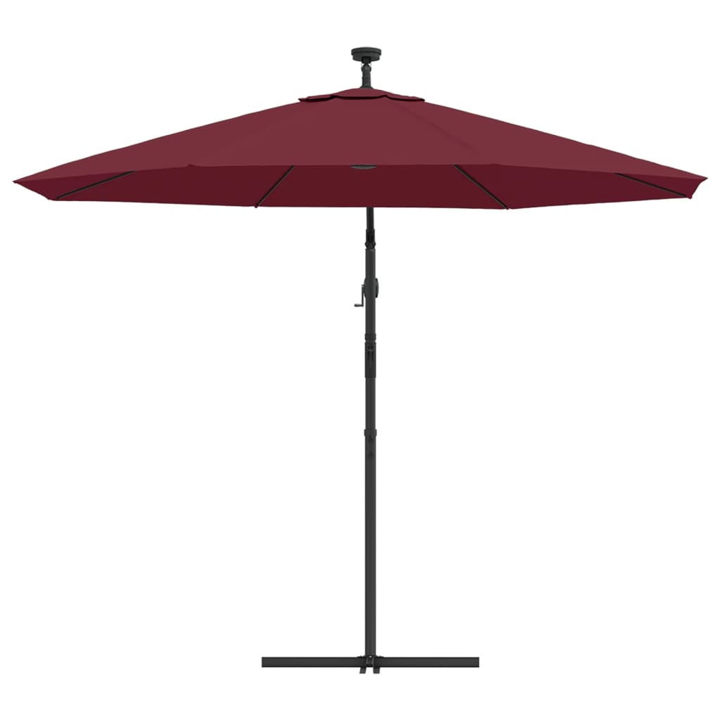 Umbrelă în consolă cu LED și stâlp din oțel, roșu vin