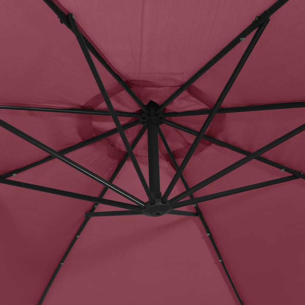 Umbrelă în consolă cu LED și stâlp din oțel, roșu vin