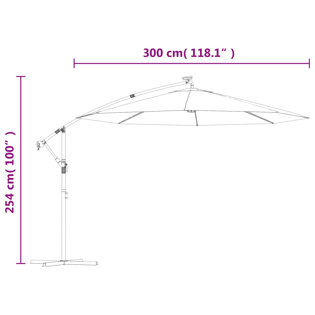 Umbrelă în consolă cu LED-uri și stâlp de oțel, cărămiziu