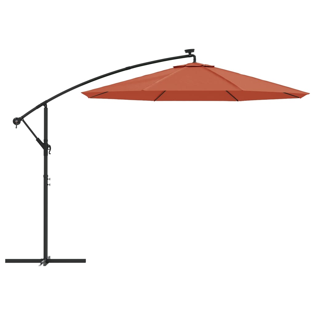 Umbrelă în consolă cu LED-uri și stâlp de oțel, cărămiziu