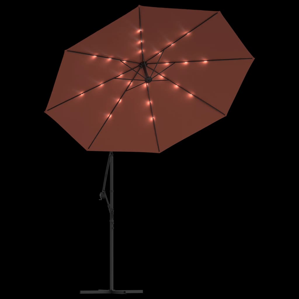 Umbrelă în consolă cu LED-uri și stâlp de oțel, cărămiziu
