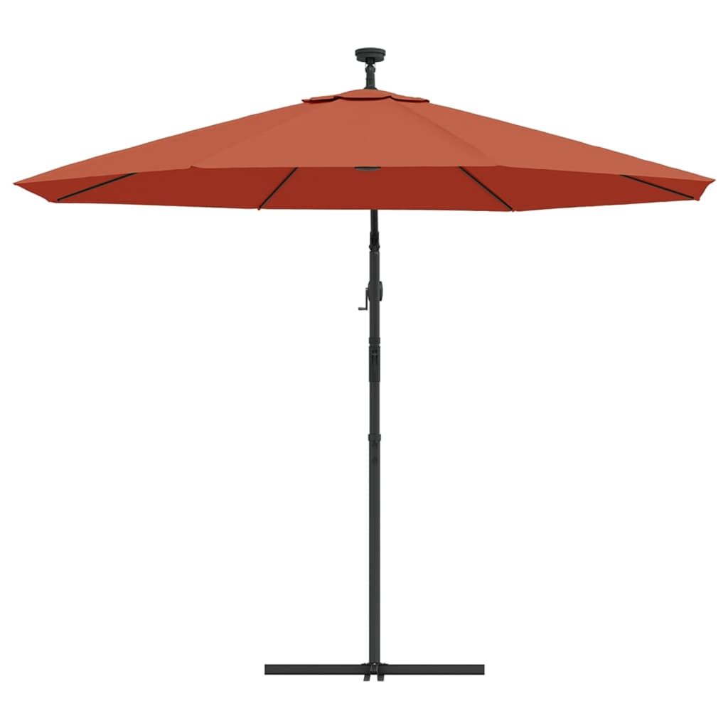 Umbrelă în consolă cu LED-uri și stâlp de oțel, cărămiziu