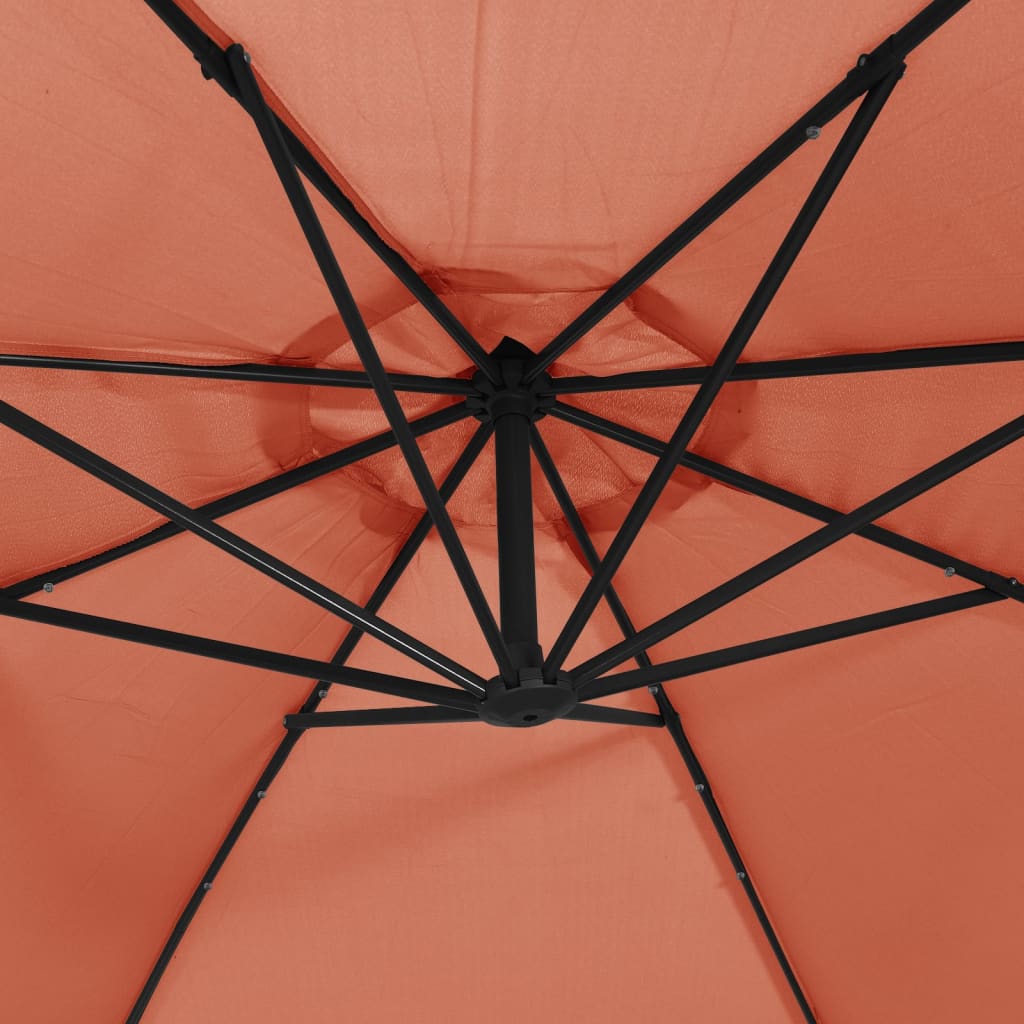 Umbrelă în consolă cu LED-uri și stâlp de oțel, cărămiziu