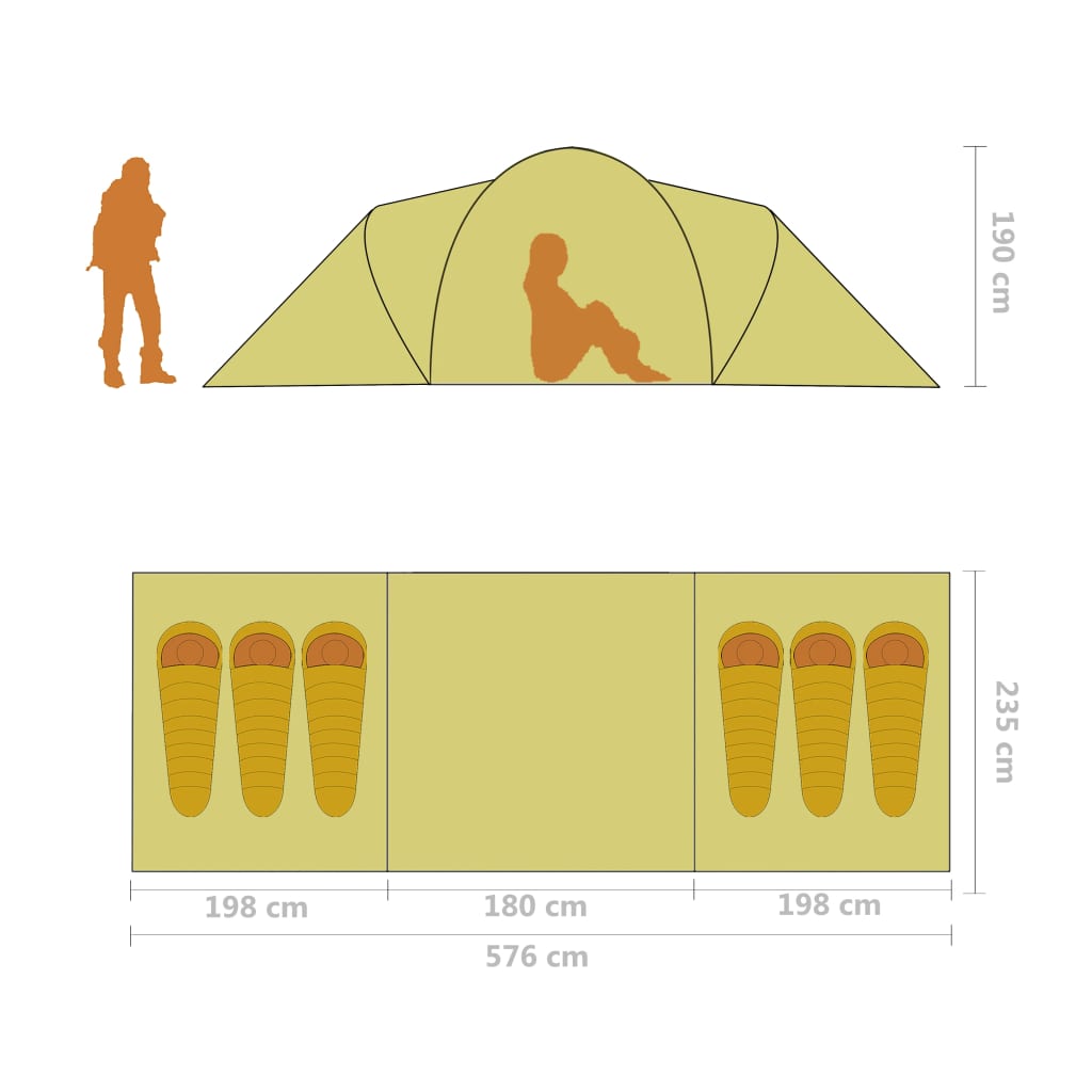 Camping tent, 6 people, blue and green