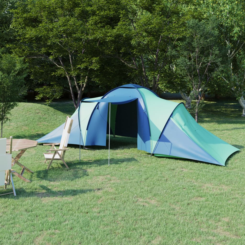 Camping tent, 6 people, blue and green
