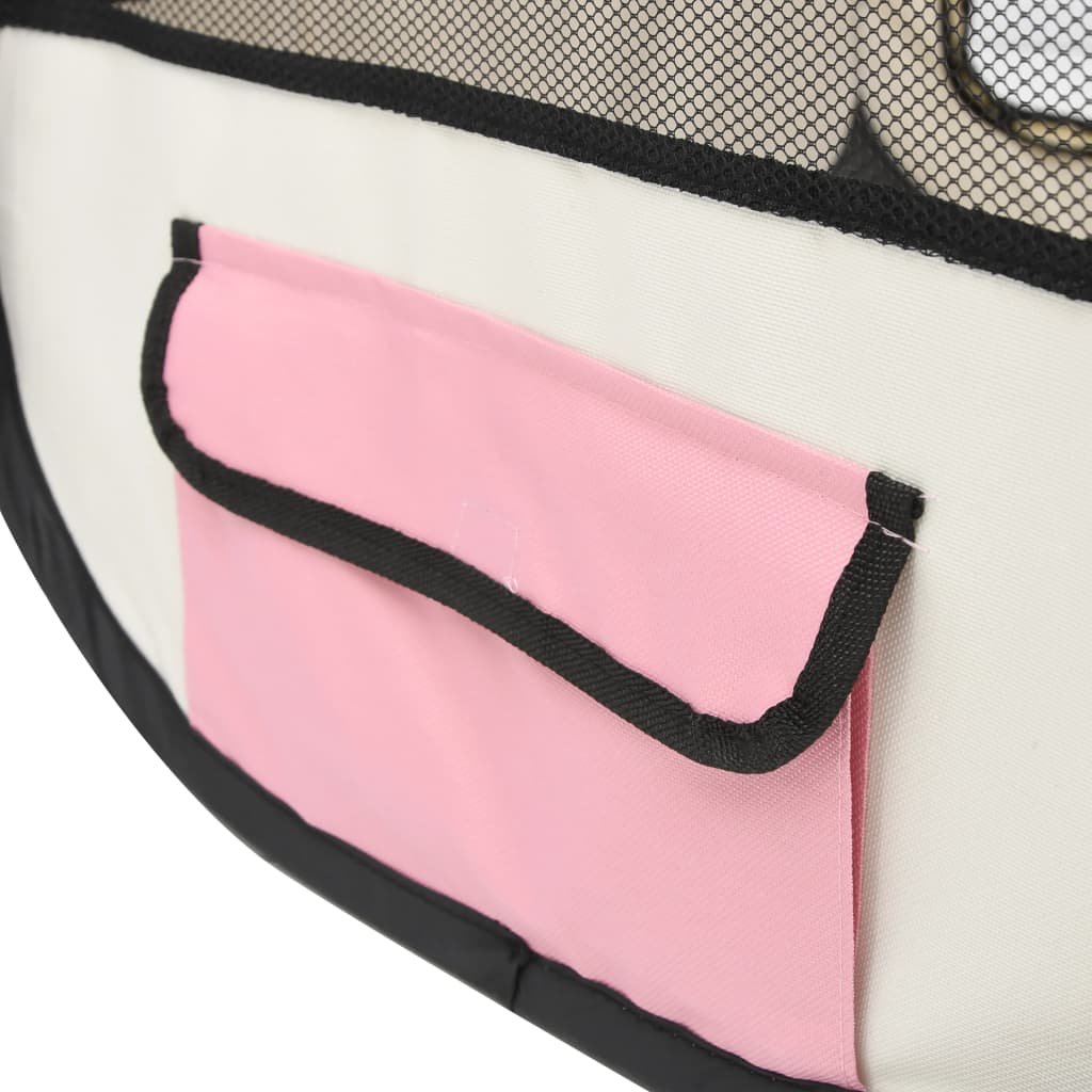 Foldable dog playpen with pink transport bag 90x90x58 cm
