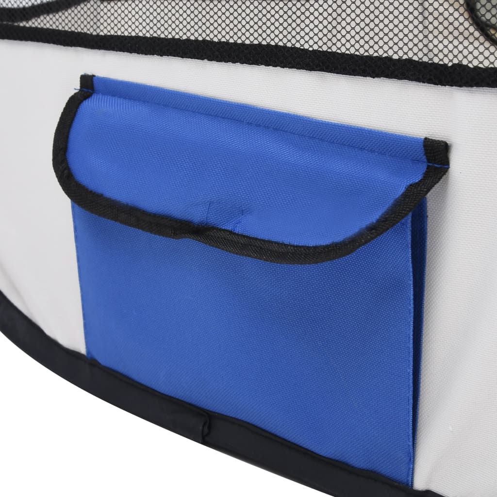 Foldable dog playpen with blue transport bag 110x110x58 cm