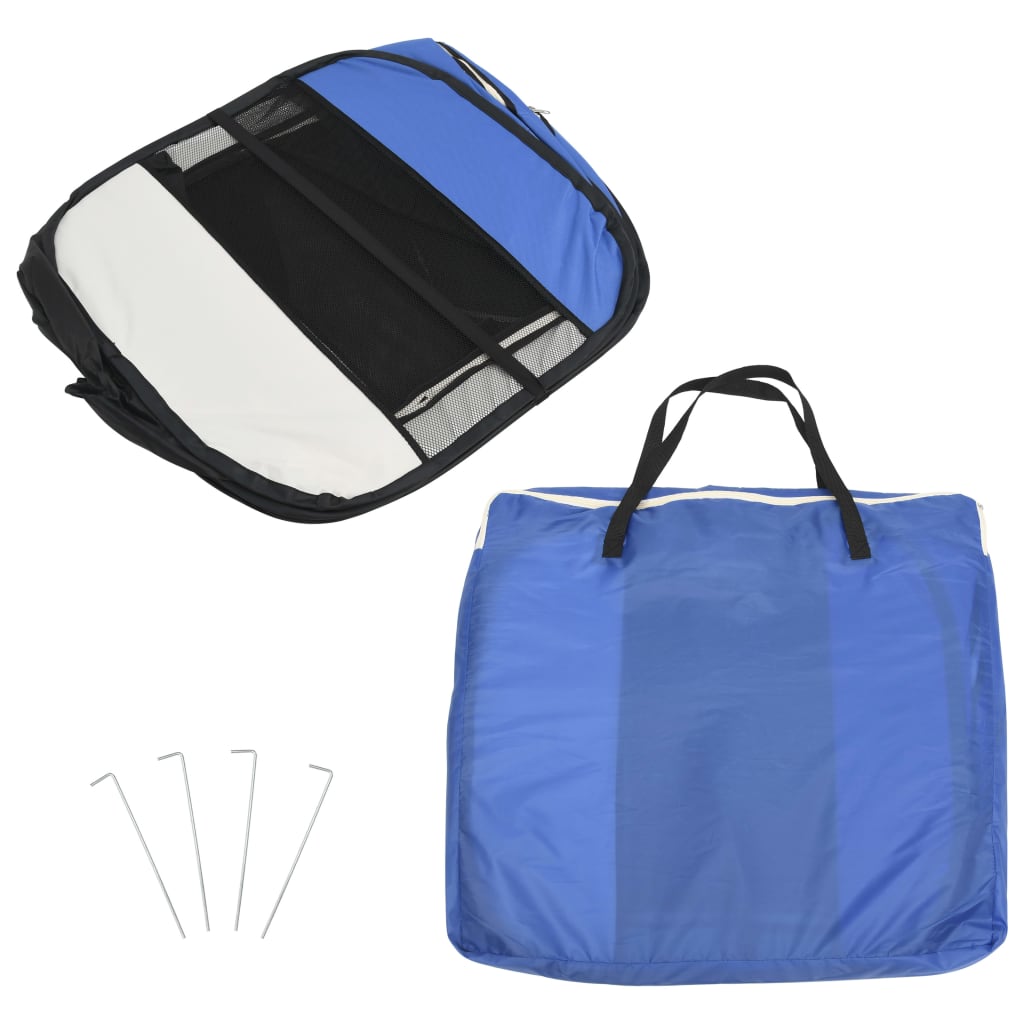 Foldable dog playpen with blue transport bag 110x110x58 cm