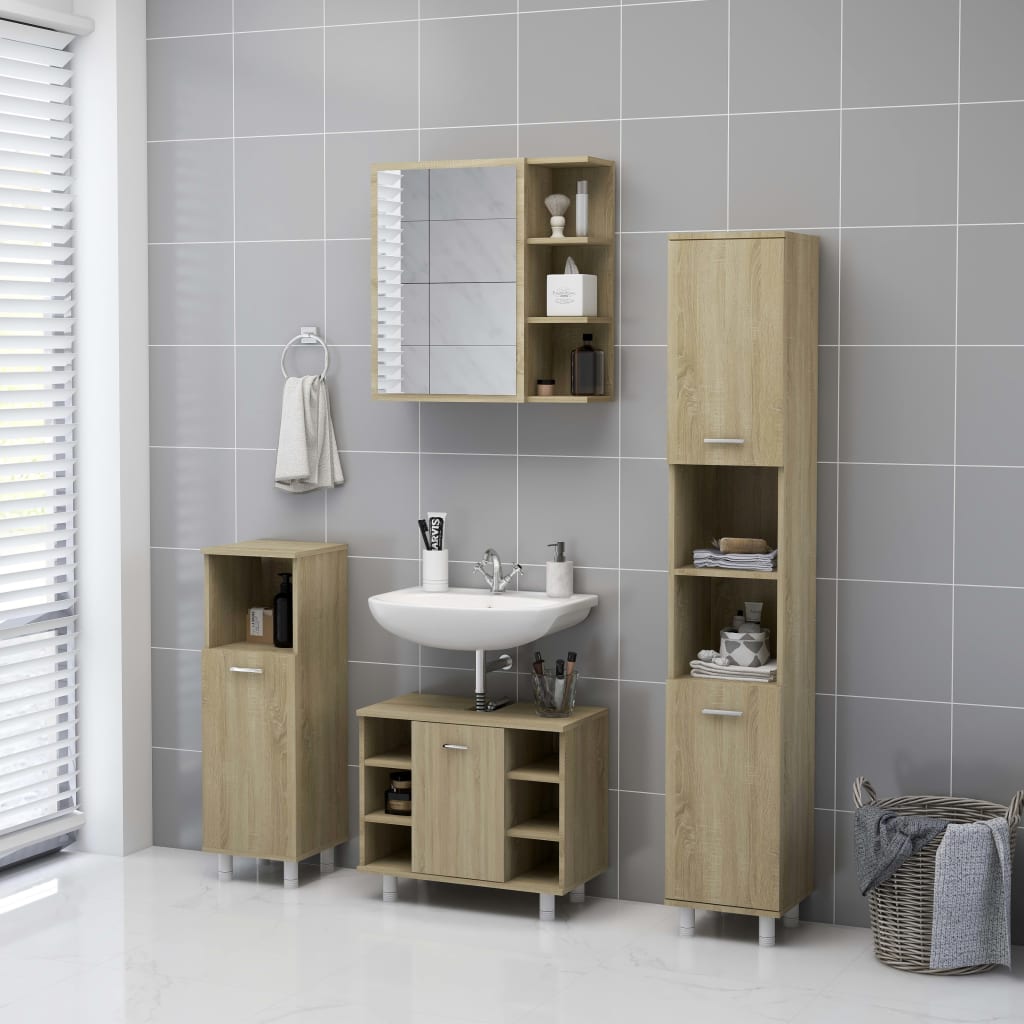 Bathroom cabinet with mirror, Sonoma oak, 62.5x20.5x64 cm Chipboard
