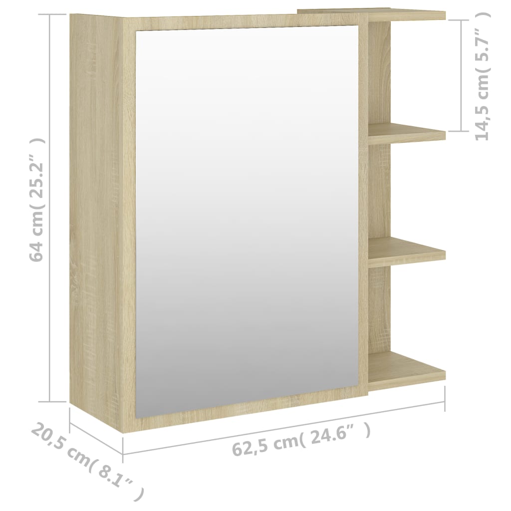 Bathroom cabinet with mirror, Sonoma oak, 62.5x20.5x64 cm Chipboard