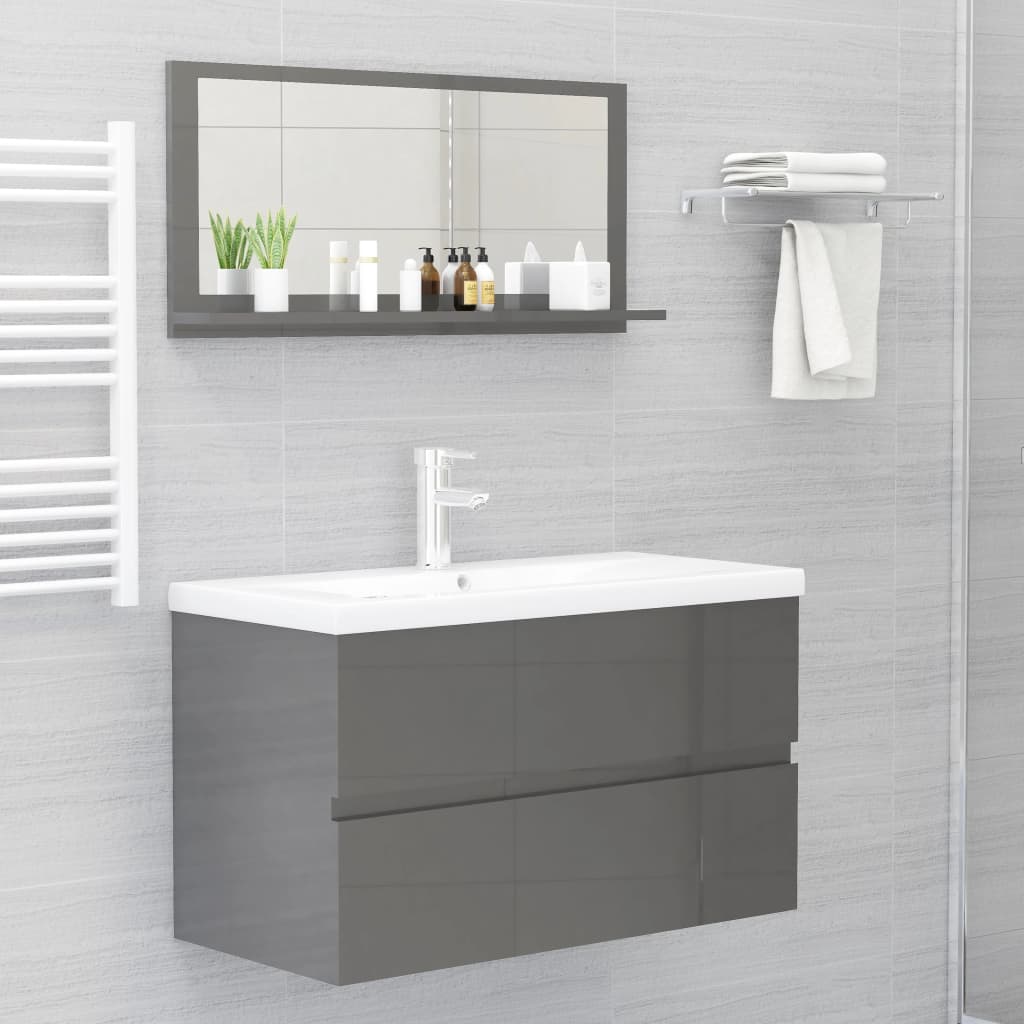 Bathroom mirror, glossy grey, 80 x 10.5 x 37 cm, PAL