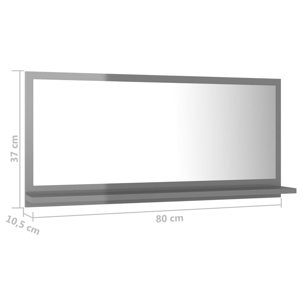 Bathroom mirror, glossy grey, 80 x 10.5 x 37 cm, PAL