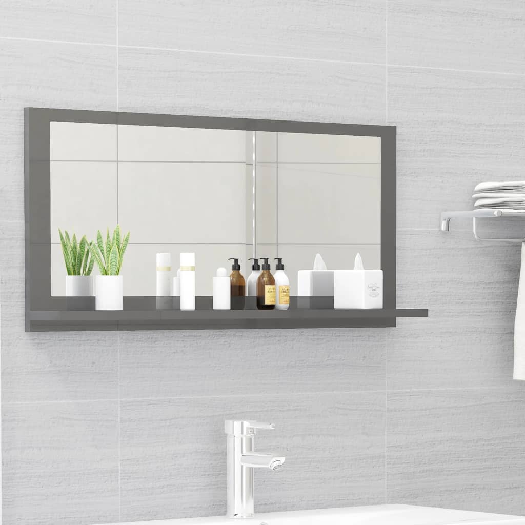 Bathroom mirror, glossy grey, 80 x 10.5 x 37 cm, PAL