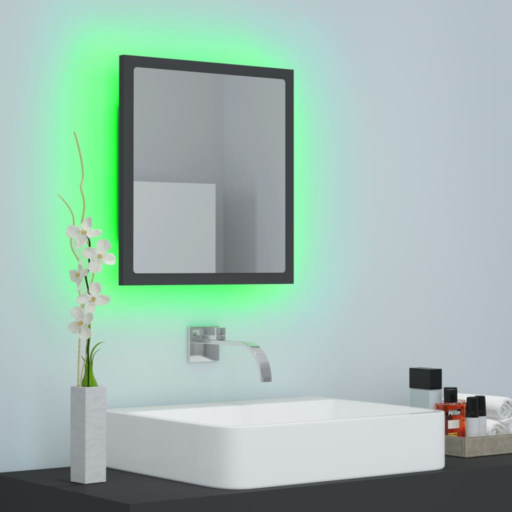 Bathroom mirror with LED, gray, 40x8.5x37 cm, acrylic