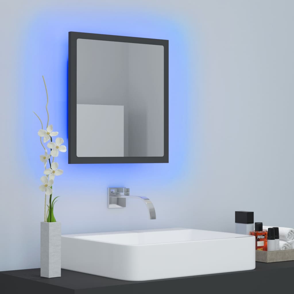 Bathroom mirror with LED, gray, 40x8.5x37 cm, acrylic