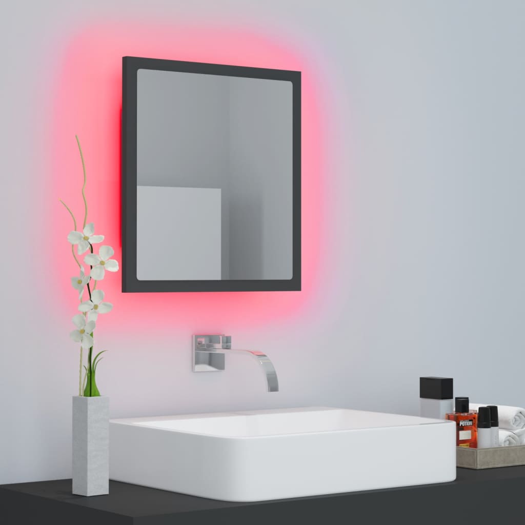 Bathroom mirror with LED, gray, 40x8.5x37 cm, acrylic