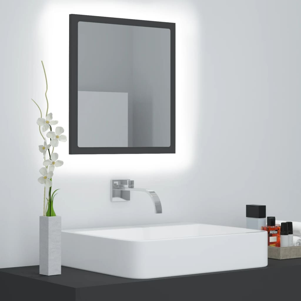 Bathroom mirror with LED, gray, 40x8.5x37 cm, acrylic