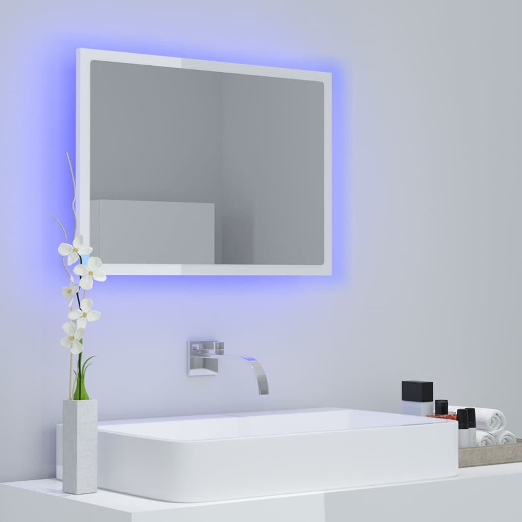 LED bathroom mirror, extra-glossy white, 60x8.5x37 cm, acrylic
