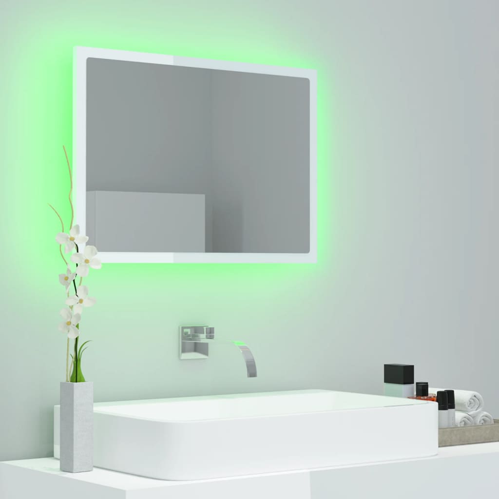 LED bathroom mirror, extra-glossy white, 60x8.5x37 cm, acrylic