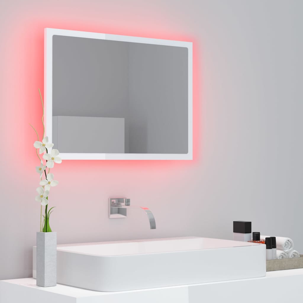 LED bathroom mirror, extra-glossy white, 60x8.5x37 cm, acrylic