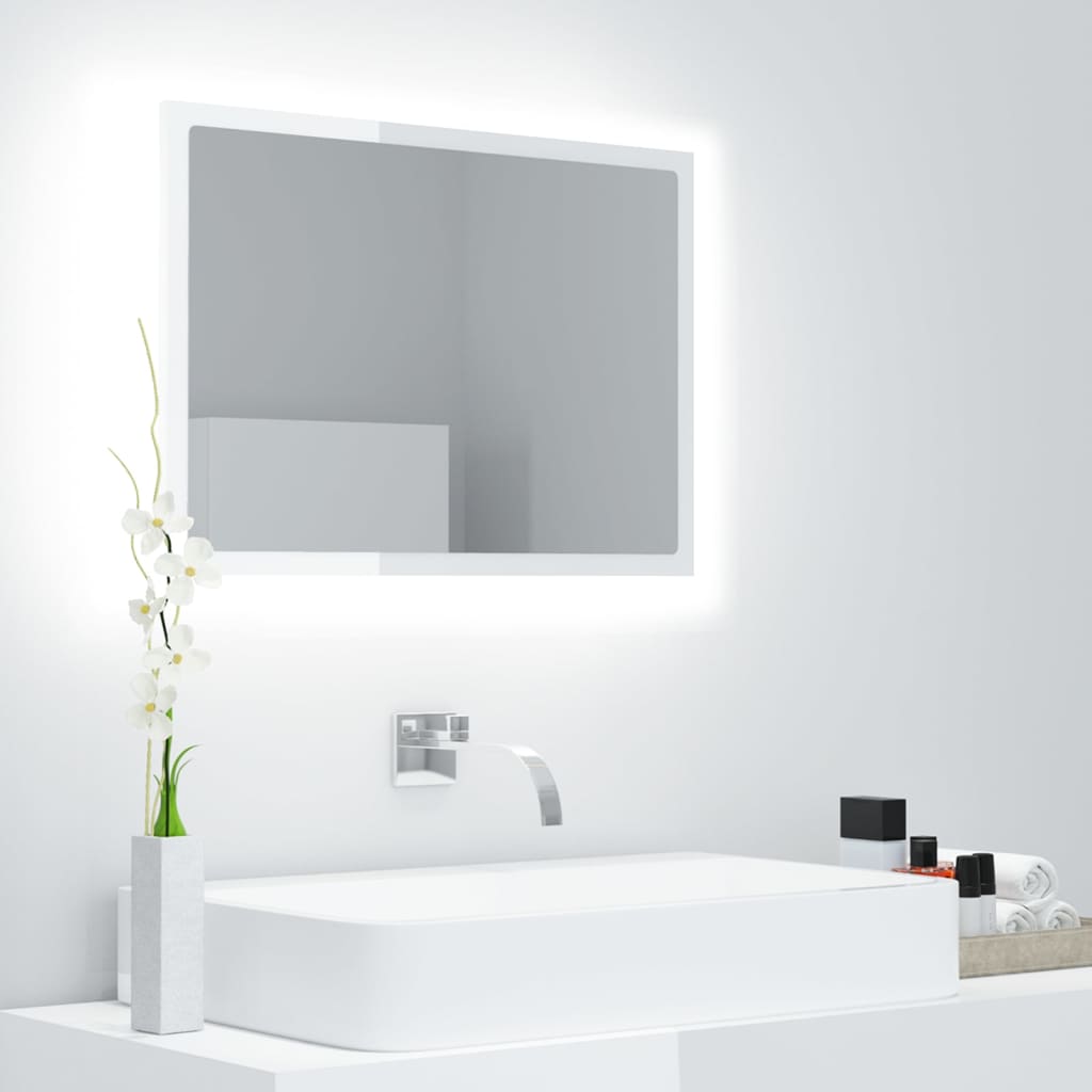 LED bathroom mirror, extra-glossy white, 60x8.5x37 cm, acrylic