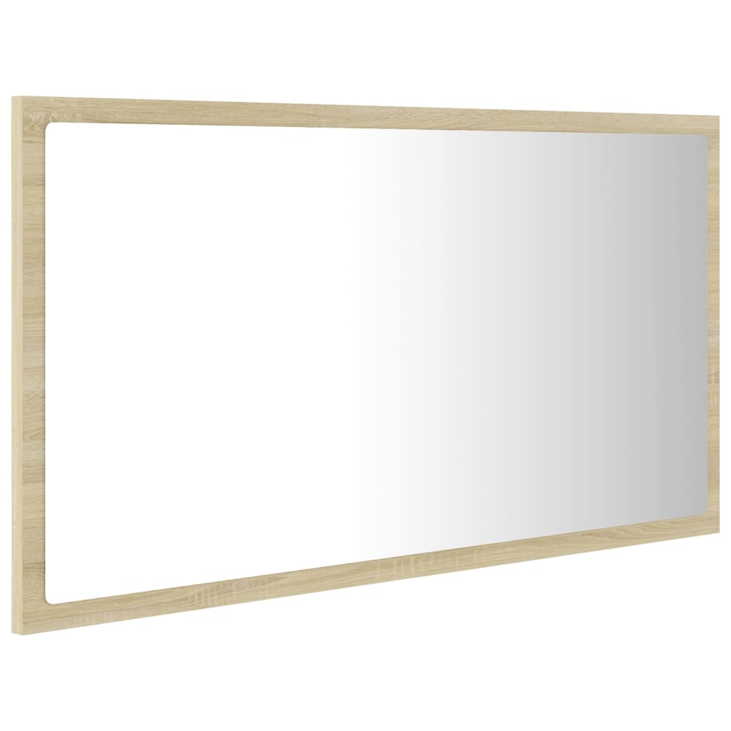 Oglindă de baie cu LED, stejar sonoma, 80x8,5x37 cm, acril