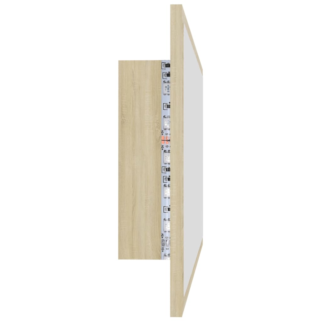 Oglindă de baie cu LED, stejar sonoma, 80x8,5x37 cm, acril