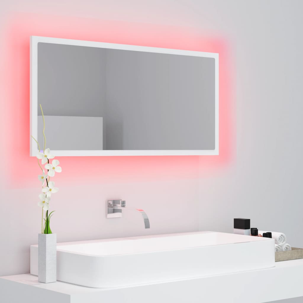 Bathroom mirror with LED, white, 90x8.5x37 cm, acrylic