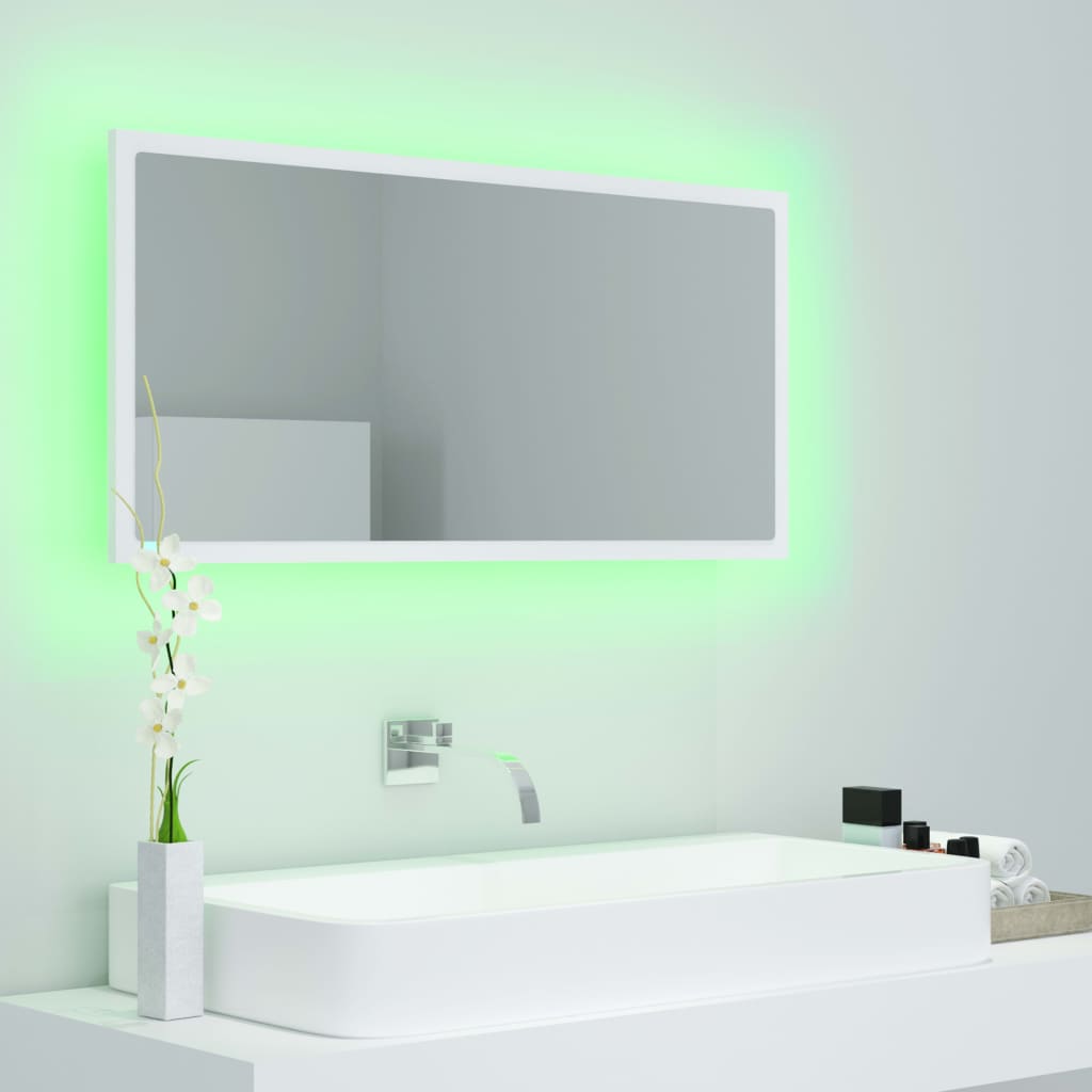 Bathroom mirror with LED, white, 90x8.5x37 cm, acrylic